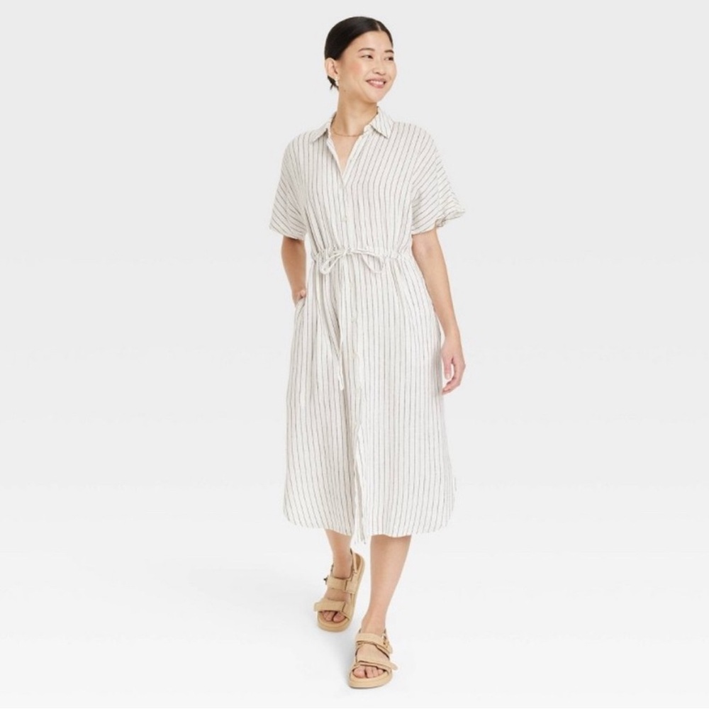A New Day linen midi dress size S NWT